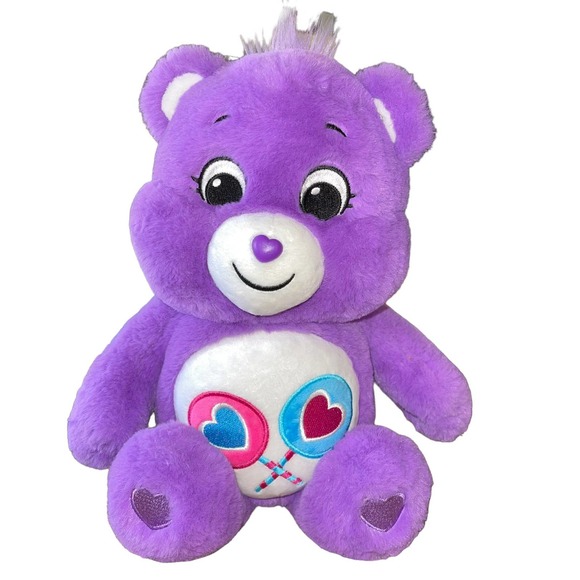 2020 Basic Fun Purple Care Bears Lollipop Share Bear Plush Stuffed Animal 14" - Picture 1 of 6
